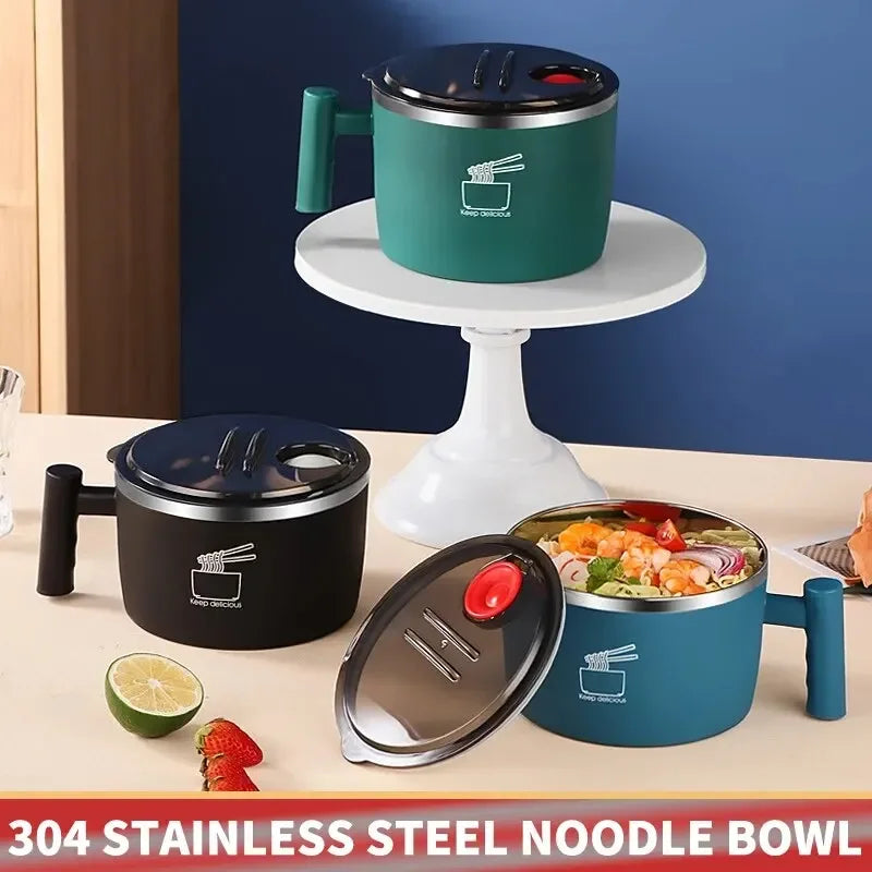 Stainless Steel Noodle Bowl with Lid & Drain Outlet