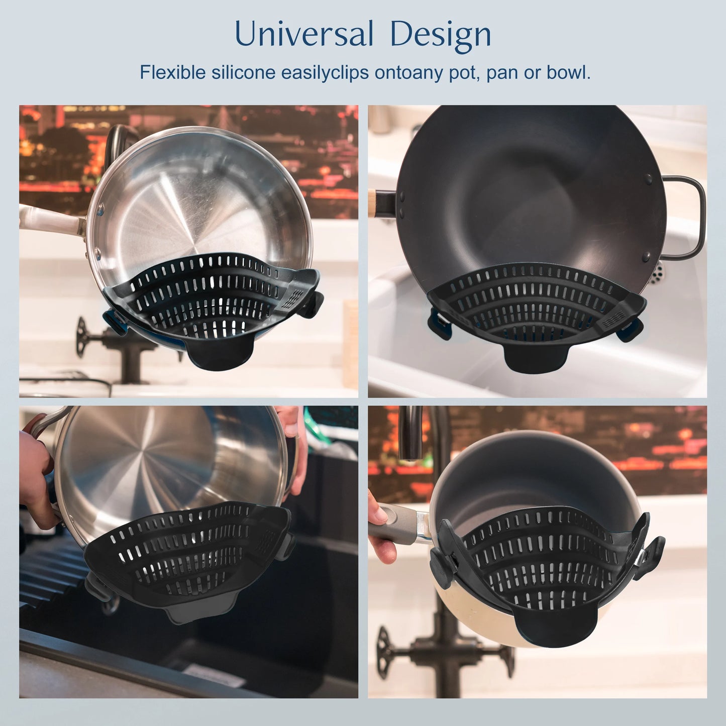 Adjustable Silicone Clip-On Pot and Pan Strainer