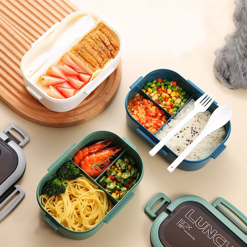 Portable Double-Layer Lunch Box with Utensils & Compartments