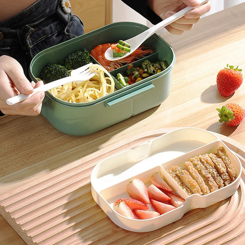 Portable Double-Layer Lunch Box with Utensils & Compartments