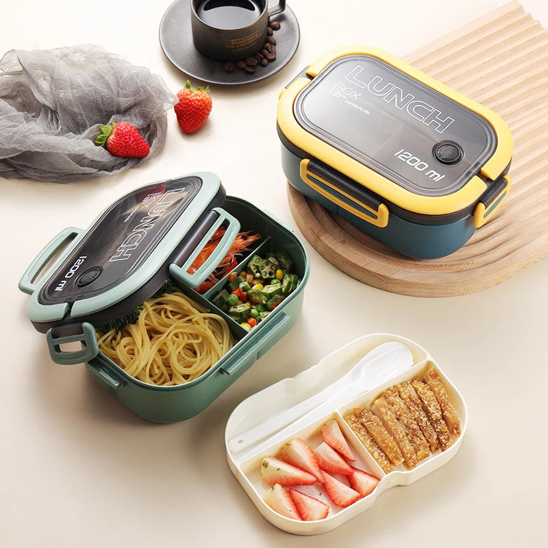 Portable Double-Layer Lunch Box with Utensils & Compartments