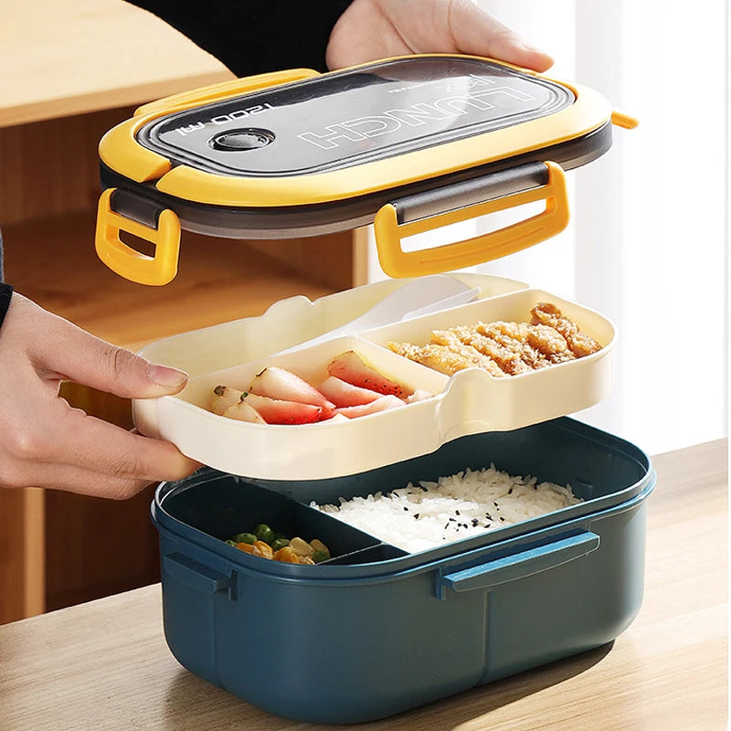 Portable Double-Layer Lunch Box with Utensils & Compartments